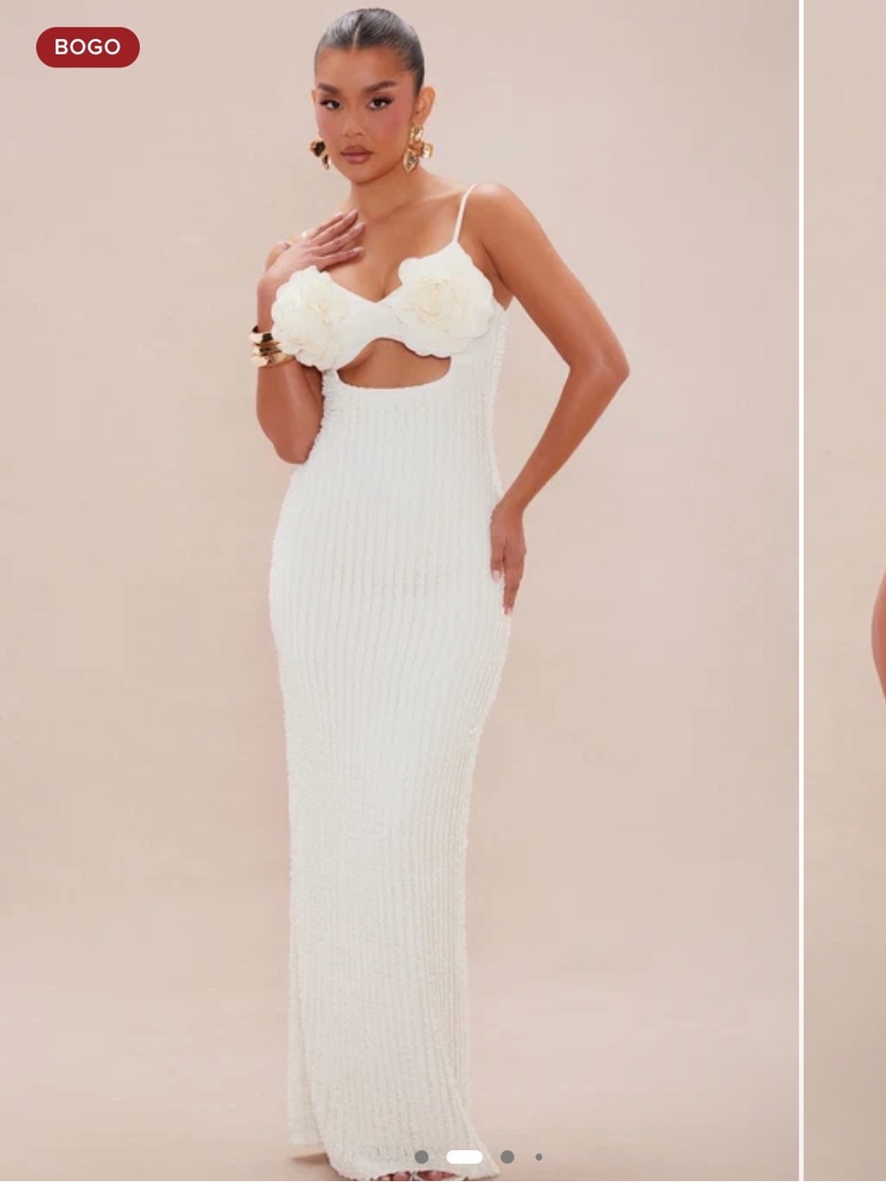 Fashion Nova White Floral Bust Lace Maxi Dress